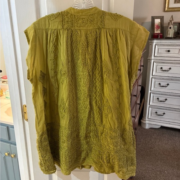 Kyla Seo Heavily Embroidered Olive Green Women's USA Handmade Top SZ S - Picture 2 of 9